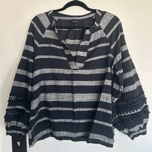 Who What Wear Black and Gray Embellished Blouse